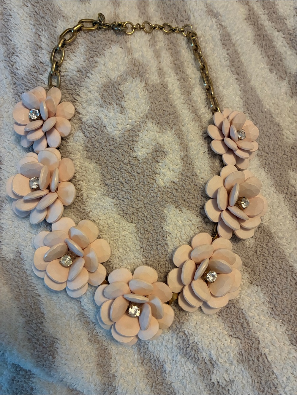 J.Crew Vintage Pink 3D Floral Wreath Bloom Rhinestone Statement Necklace
